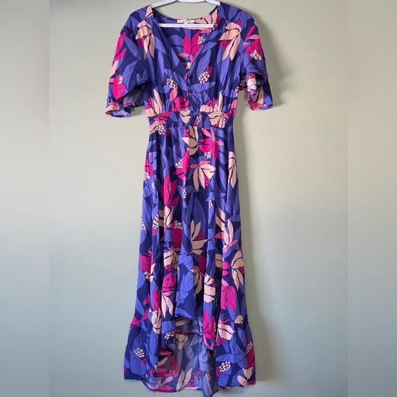 Anthropologie Dresses & Skirts - Anthro(ATL) Purple+Pink Hi-Low Floral Flutter Sleeve Maxi Dress Sz L Boho-Chic